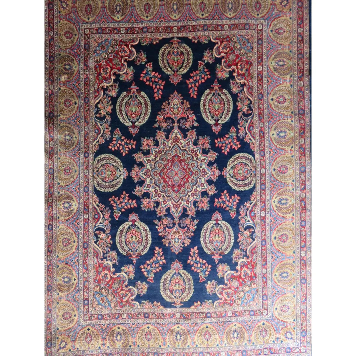 One Of The Kind Hand-Knotted Persian Wool Rug _ Luxurious Vintage Design, 13'10" x 9'8", Artisan Crafted